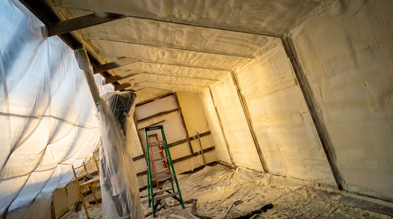 Spray foam insulation — foundation wall application