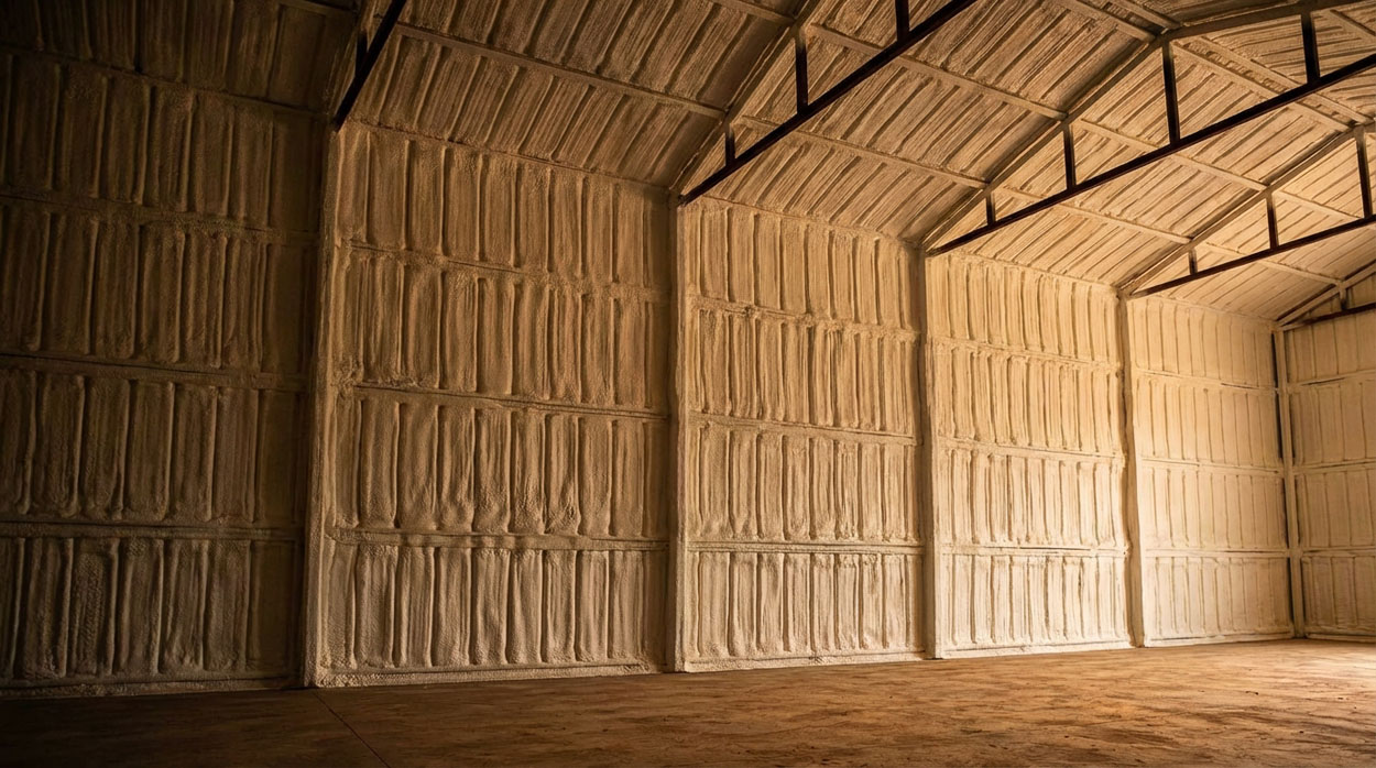 Spray foam insulation on a metal building in Denver